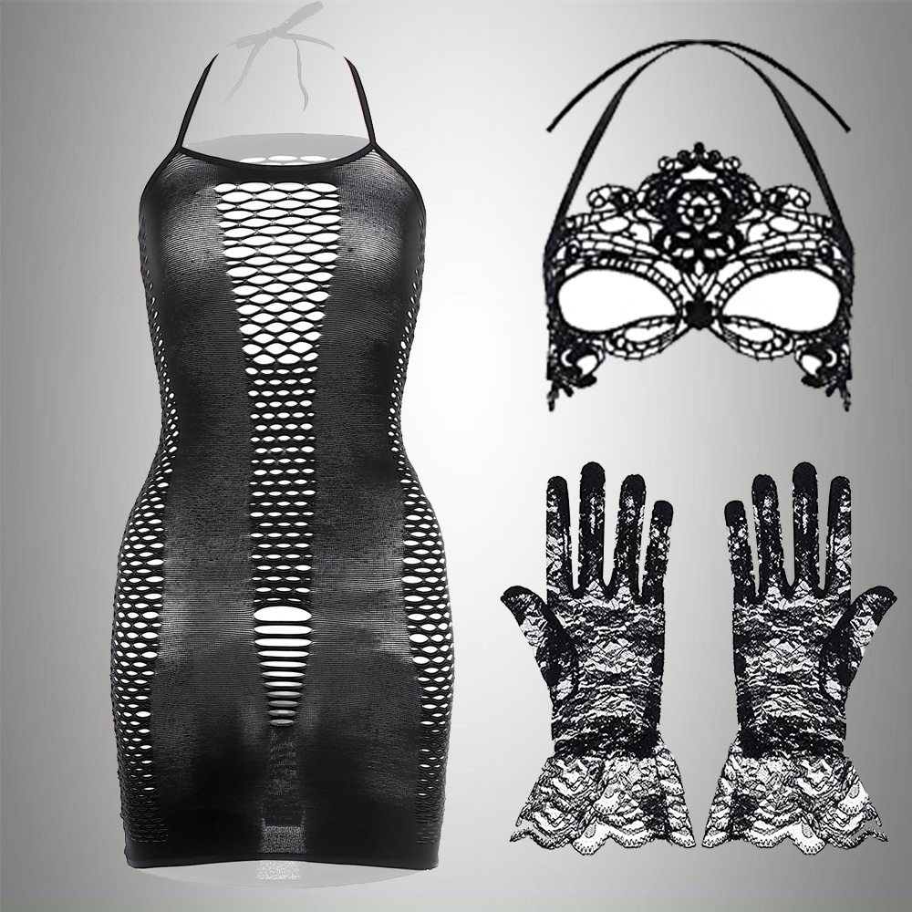 3 IN 1 Set Exotic Dress+Mesh J - Bodystocking Fishnet ulasan dan harga