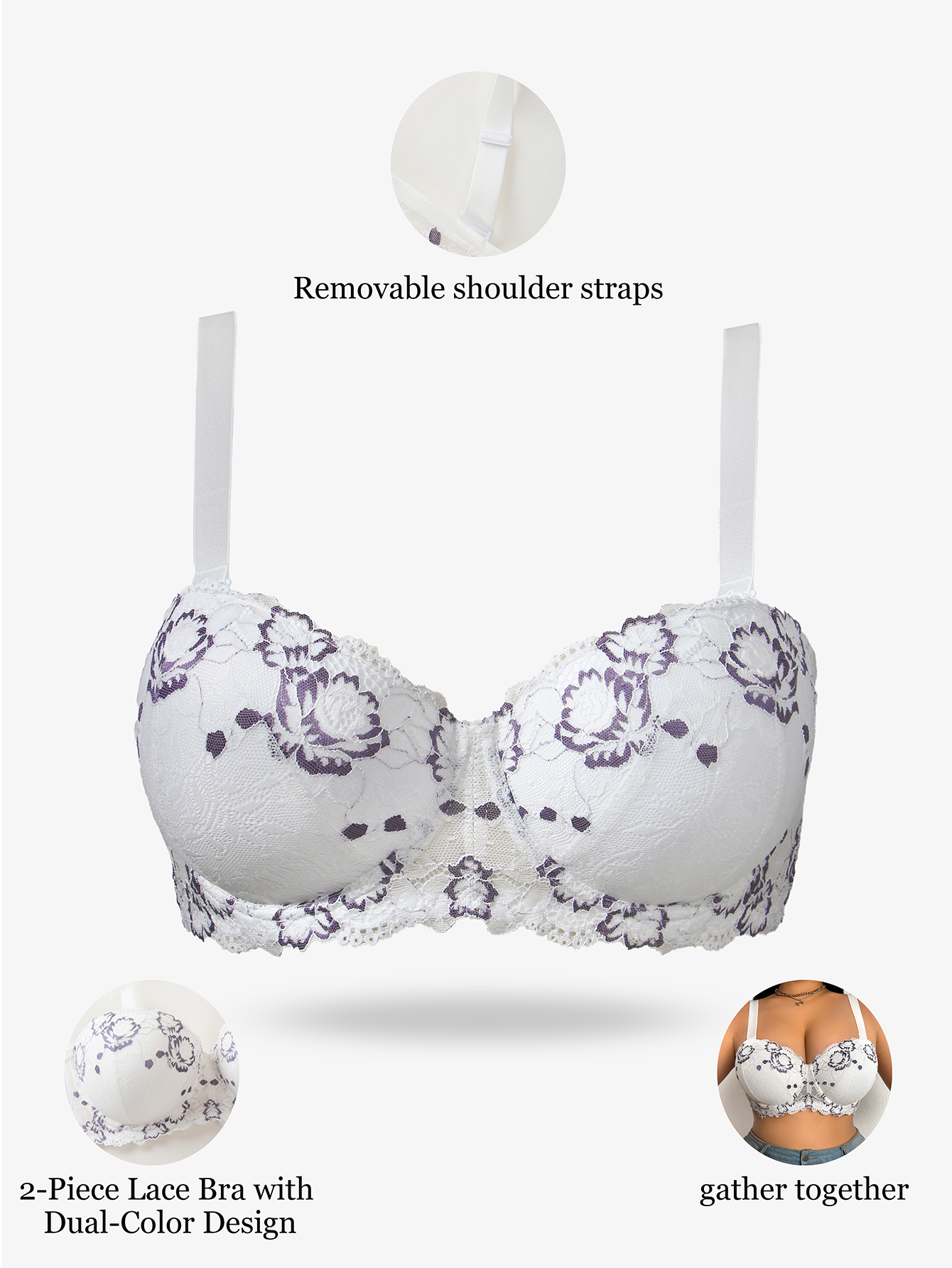 Plus Size Lace & Embroidery Wo - Push Up Bra Padded ulasan dan harga