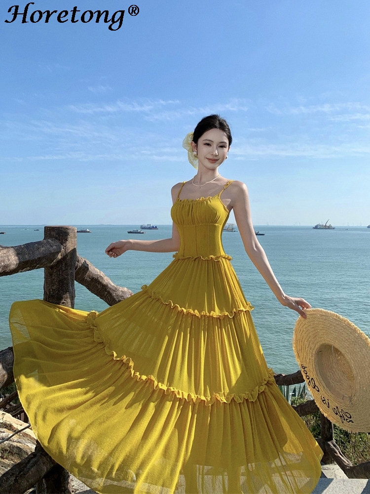Women's Summer Solid Cami Maxi - Corset Waist Cinch ulasan dan harga