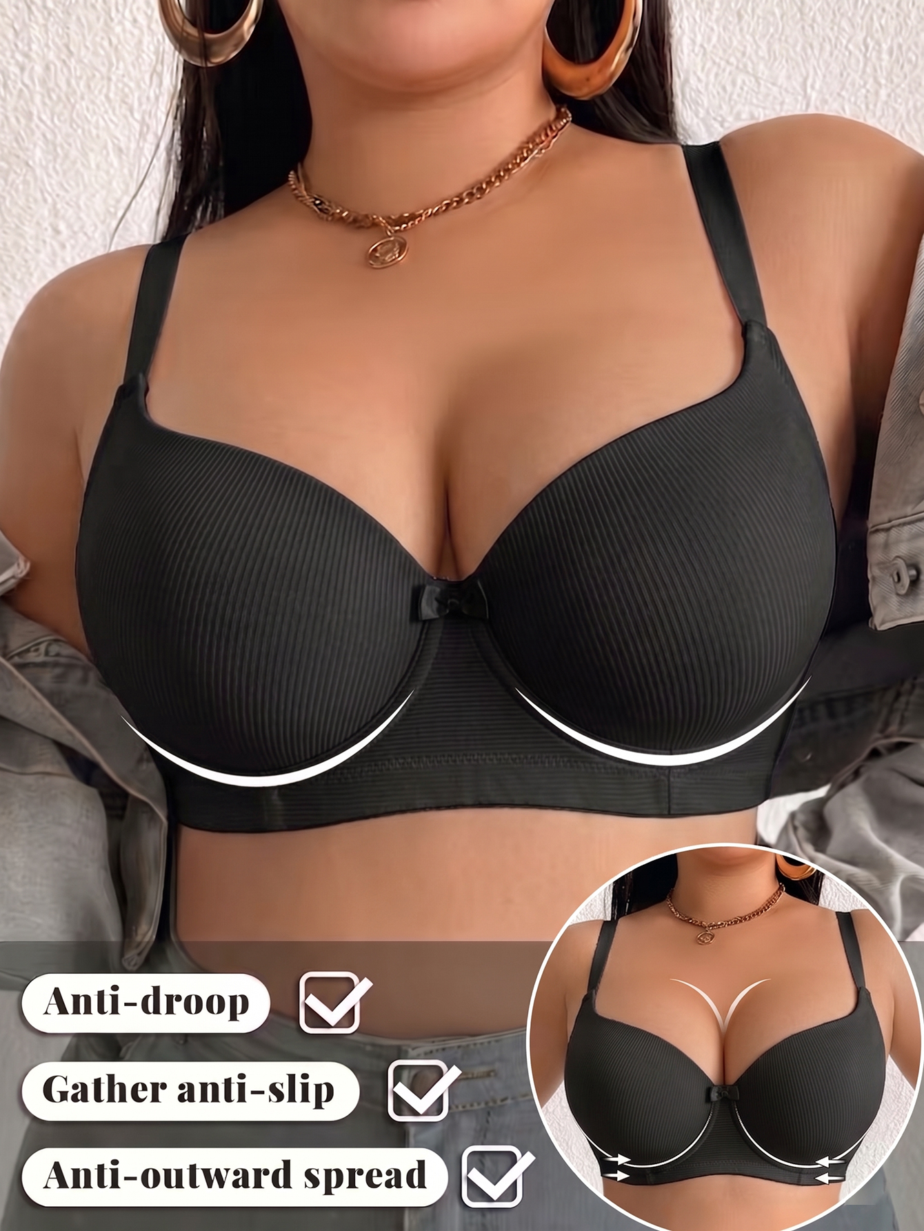 Plus Size Ribbed Women Bra Thi - Push Up Bra Padded ulasan dan harga